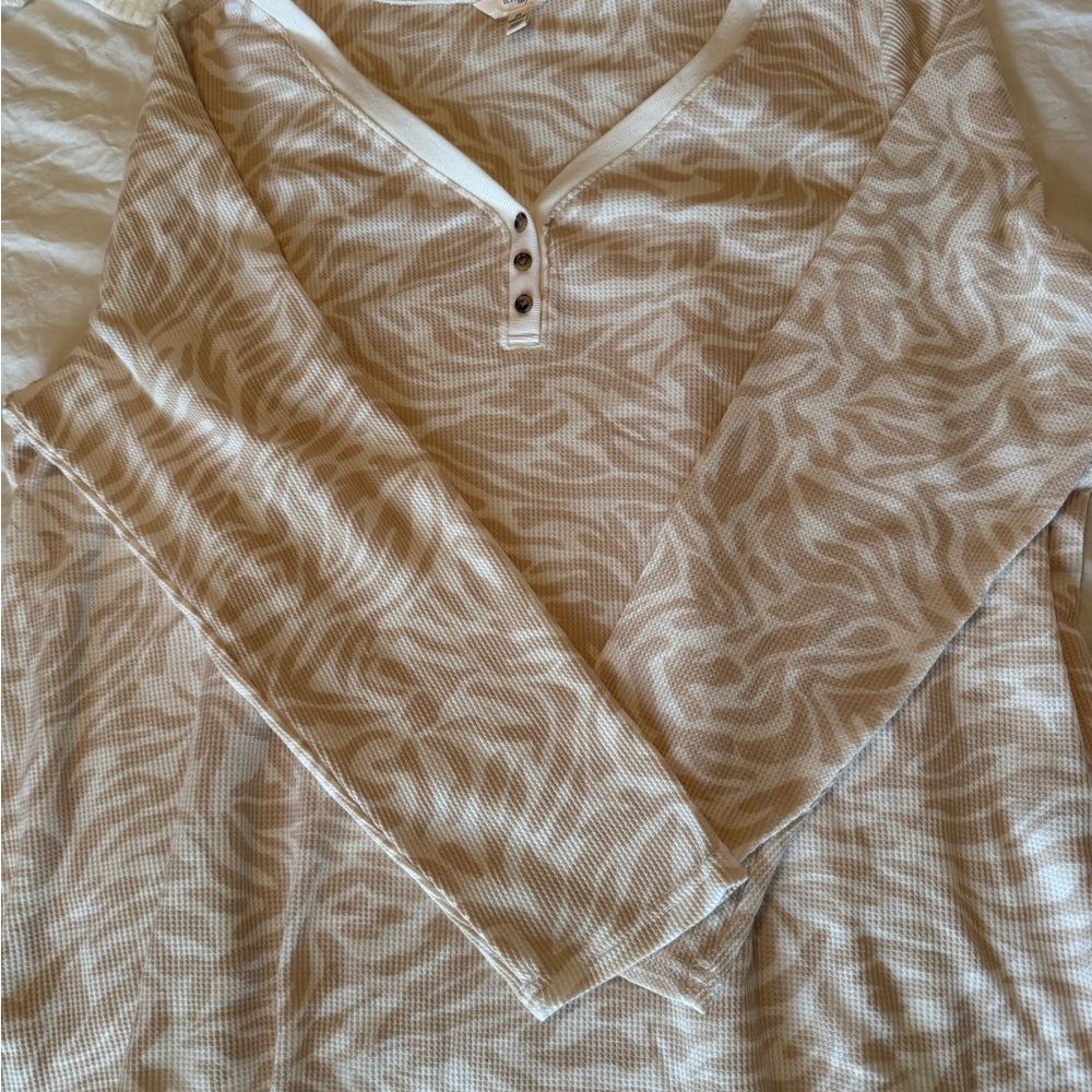 Terra & Sky Beige Patterned Long Sleeve Henley